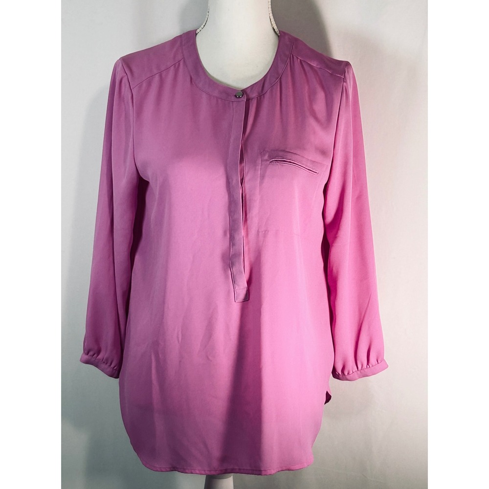 JM Collection Orchid Pink Pleated Back Mandarin‎ Collar Blouse Womens Small